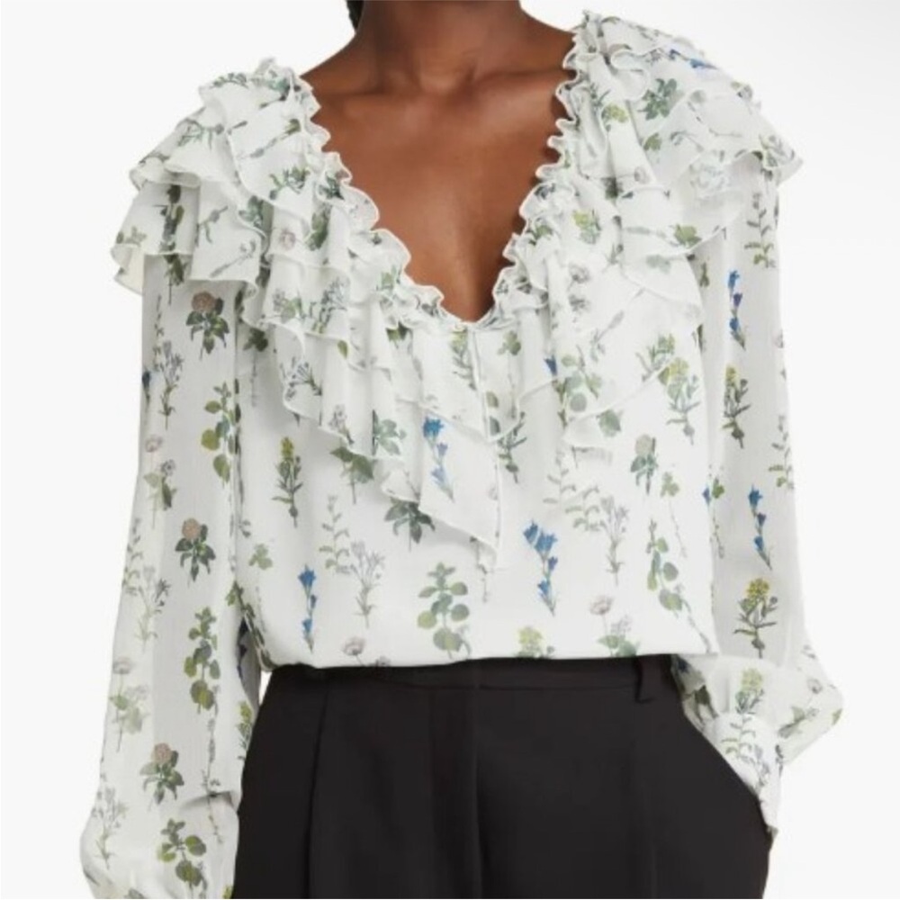 Ted Baker Floral Ruffle V-Neck Blouse